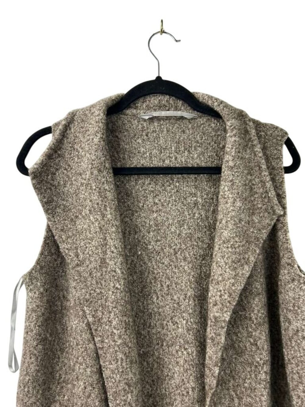 Athleta Women's Size S/M Sleeveless Merino Wool Blend Brown Cardigan Ribbed Hem - Picture 13 of 14